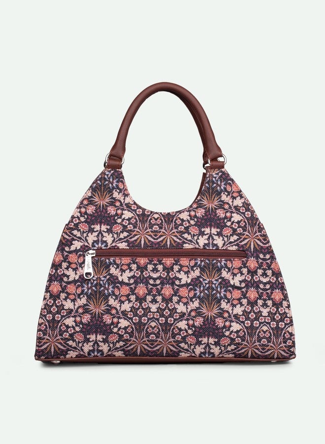 ZOUK Konkona Statement Satchel Bag | Stylish Handbag for Women | Tote for Office, College & Travel | Adjustable Strap | Water-Resistant | Vegan Leather | Kashmir Blooms - Image 5